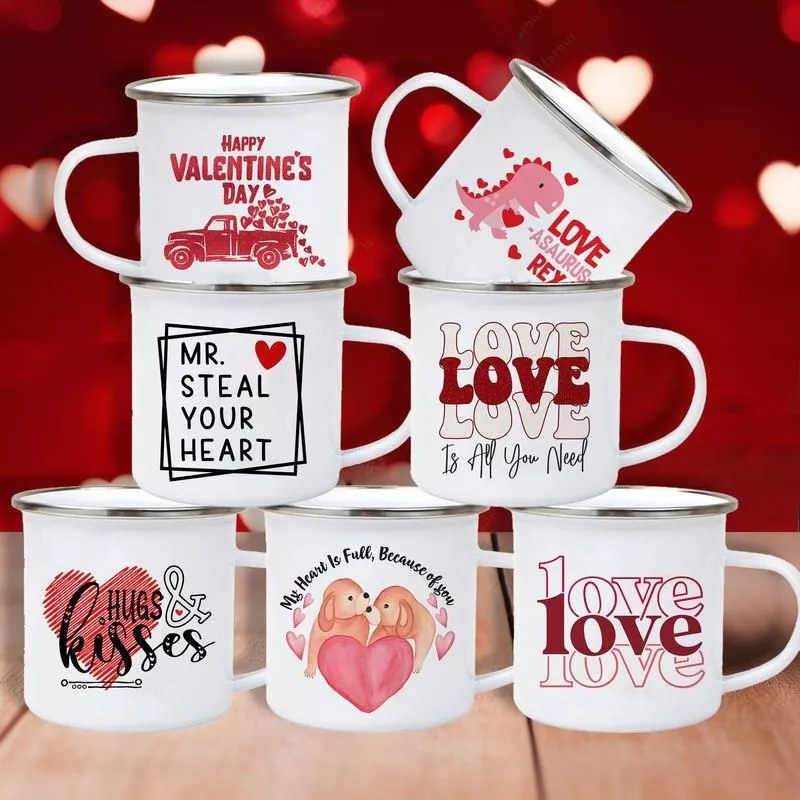 Love Heart Printed Camping Mug Valentine Party Juice Milk Cup Coffee Cups Enamel Mugs Valentine's Day Gifts for Family Friends Love Heart Printed Camping Mug Valentine Party Juice Milk Cup Coffee Cups Enamel Mugs Valentine's Day Gifts for Family Friends