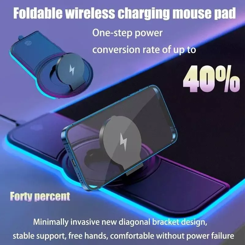 RGB Gaming Mouse Pad 15W Fast Wireless Charging for Home&Office with Foldable Phone Stand Design Soft and Anti-Slip Mouse Mat RGB Gaming Mouse Pad 15W Fast Wireless Charging for Home&Office with Foldable Phone Stand Design Soft and Anti-Slip Mouse Mat