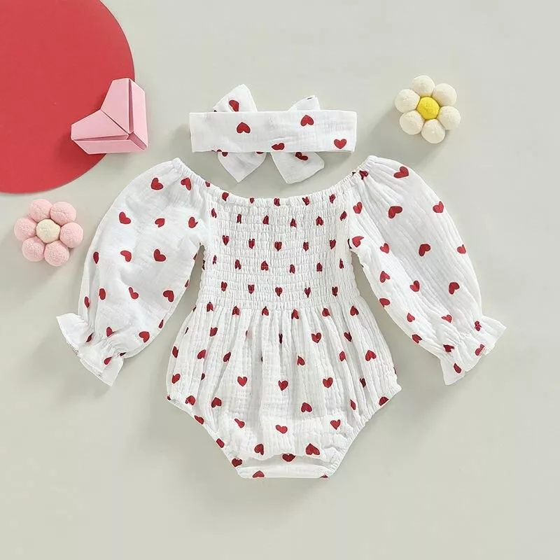 Newborn Baby Girls Romper Heart Print Long Sleeve Jumpsuits Infant Spring Autumn Clothes Jumpsuit with Headband Newborn Baby Girls Romper Heart Print Long Sleeve Jumpsuits Infant Spring Autumn Clothes Jumpsuit with Headband