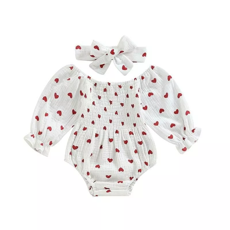 Newborn Baby Girls Romper Heart Print Long Sleeve Jumpsuits Infant Spring Autumn Clothes Jumpsuit with Headband Newborn Baby Girls Romper Heart Print Long Sleeve Jumpsuits Infant Spring Autumn Clothes Jumpsuit with Headband