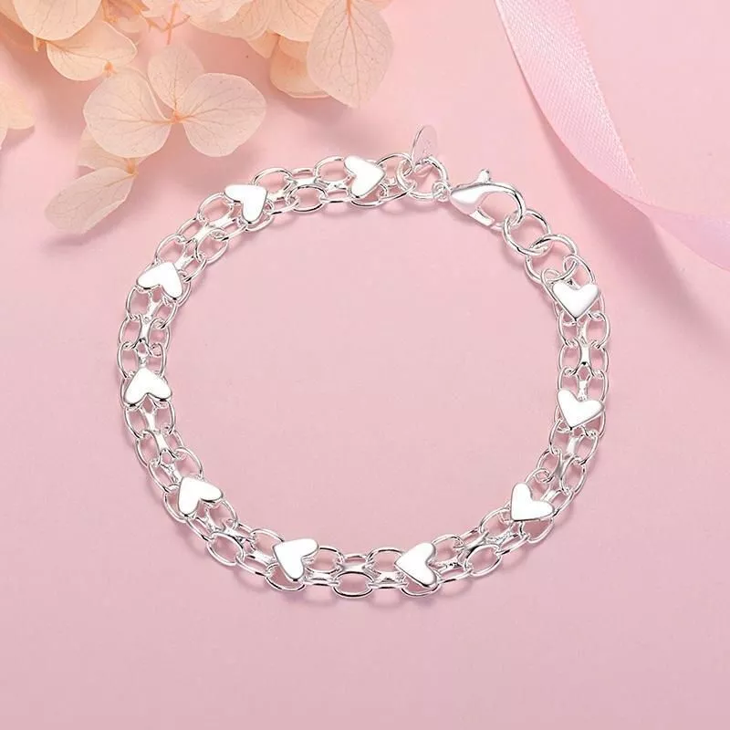 Luxury 925 Sterling Silver Heart Charm Bracelet for Women Luxury 925 Sterling Silver Heart Charm Bracelet for Women