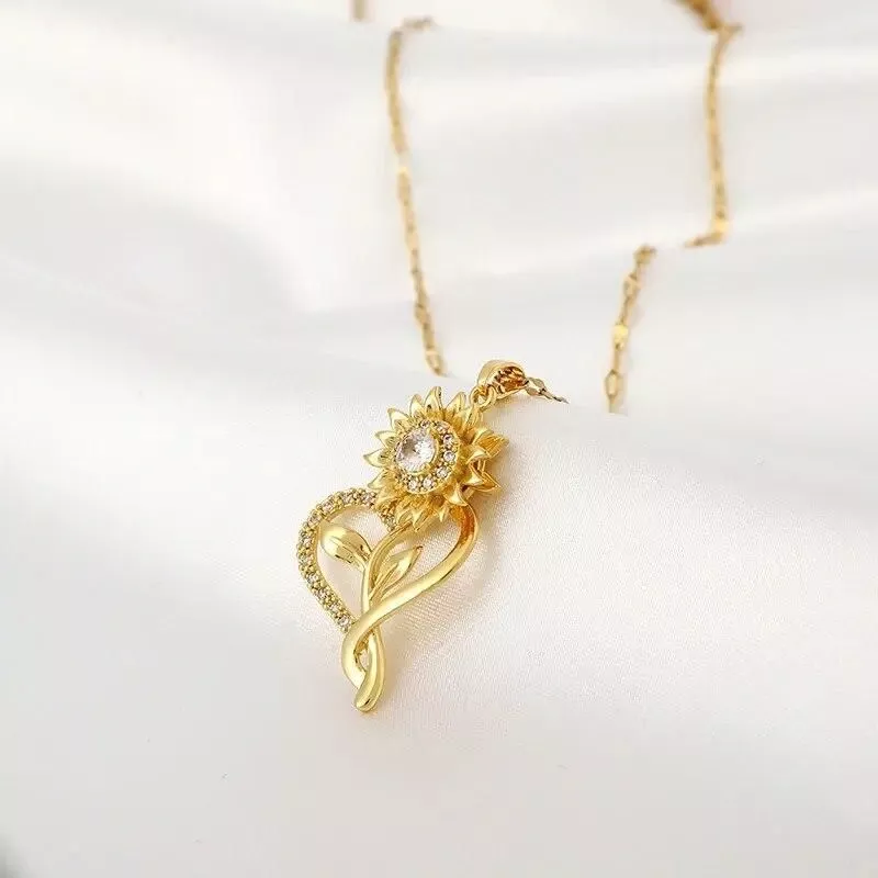 360° rotatable decompression love sunflower sunflower zircon pendant necklace for ladies birthday gift Christmas gift 360° rotatable decompression love sunflower sunflower zircon pendant necklace for ladies birthday gift Christmas gift