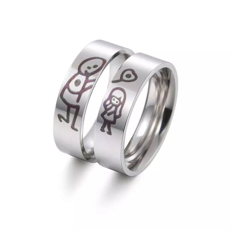 Silver Stainless Steel Heart Lettering Couple Rings Silver Stainless Steel Heart Lettering Couple Rings