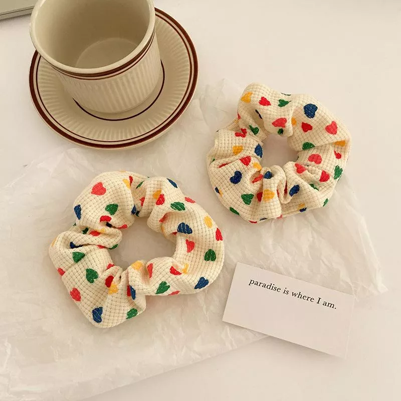 Women Cute Print Colorful Heart Knitting Wide Elastic Hair Bands Sweet Ponytail Hold Scrunchie Hair Tie Fashion Hair Accessories Women Cute Print Colorful Heart Knitting Wide Elastic Hair Bands Sweet Ponytail Hold Scrunchie Hair Tie Fashion Hair Accessories