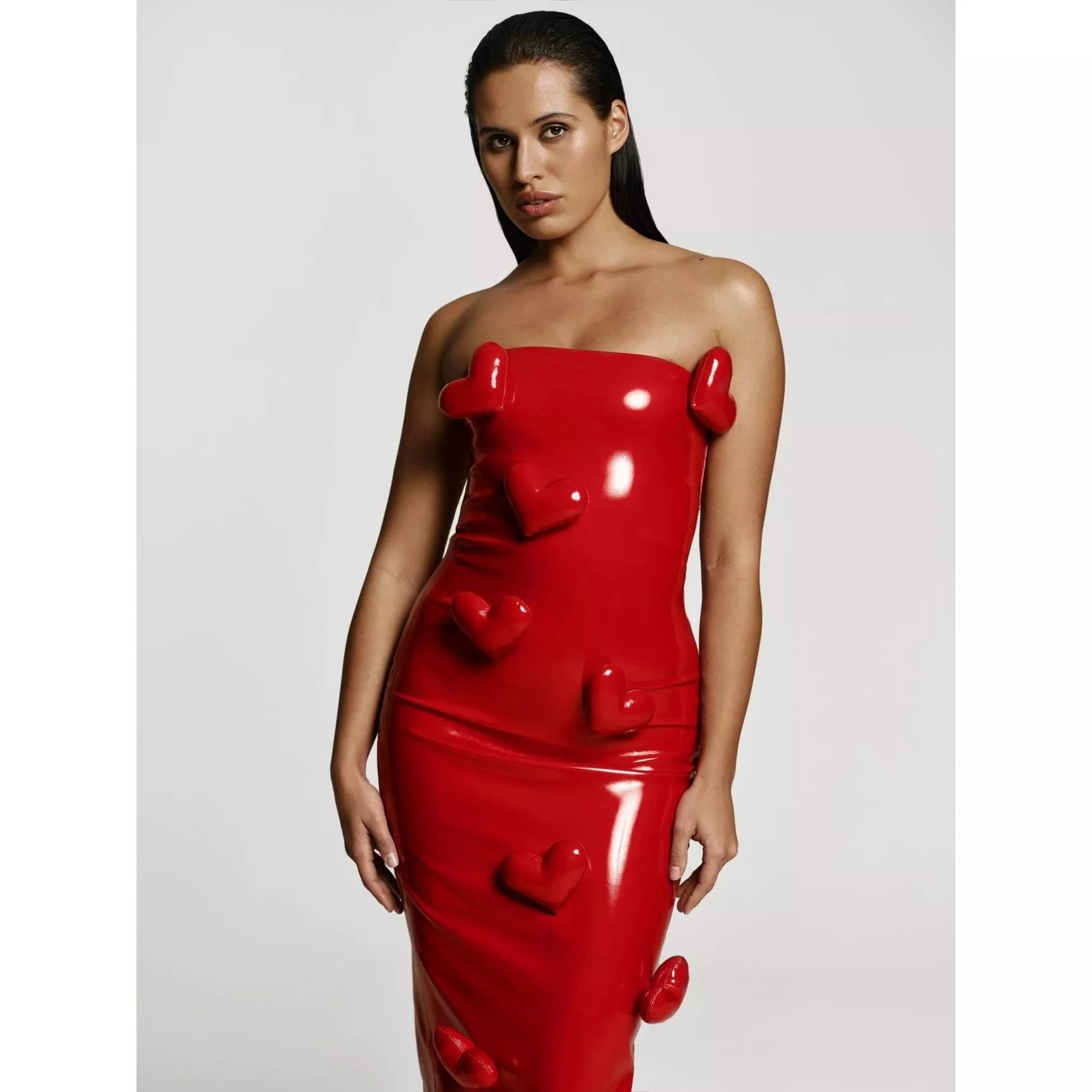 Elegant Red Sleeveless Patent Leather Midi Dress Elegant Red Sleeveless Patent Leather Midi Dress